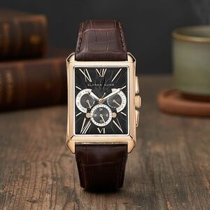 Alfred Sung ION Plated Rose Gold Japanese Movement Watch with Brown Gen